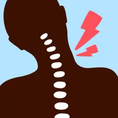 Silhouette d'une personne avec une colonne vertébrale visible, symbolisant une nuque bloquée et une douleur vive.