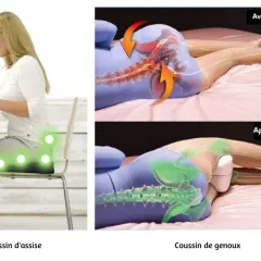 Coussin d'assise et de genoux pour soulager la sciatique et la fatigue.