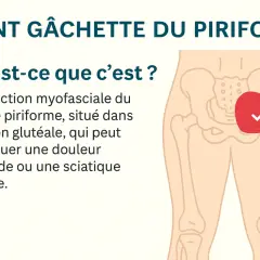 Illustration d'une douleur au muscle piriforme, située dans la région glutéale, pouvant causer une sciatique simulée.