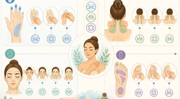 Guide d'auto-massage pour le visage, les mains, le cou et les pieds. Une belle idée massage pour se détendre et prendre soin de soi.