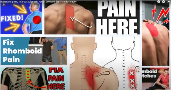 Douleur interscapulaire, symptôme de déchirure du muscle rhomboïde. Visualisation de la douleur et des solutions.